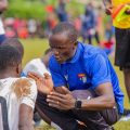 Head Coach Nimrod Kintu aka Mwalimu talking to players at Half time during Amus College Friendly